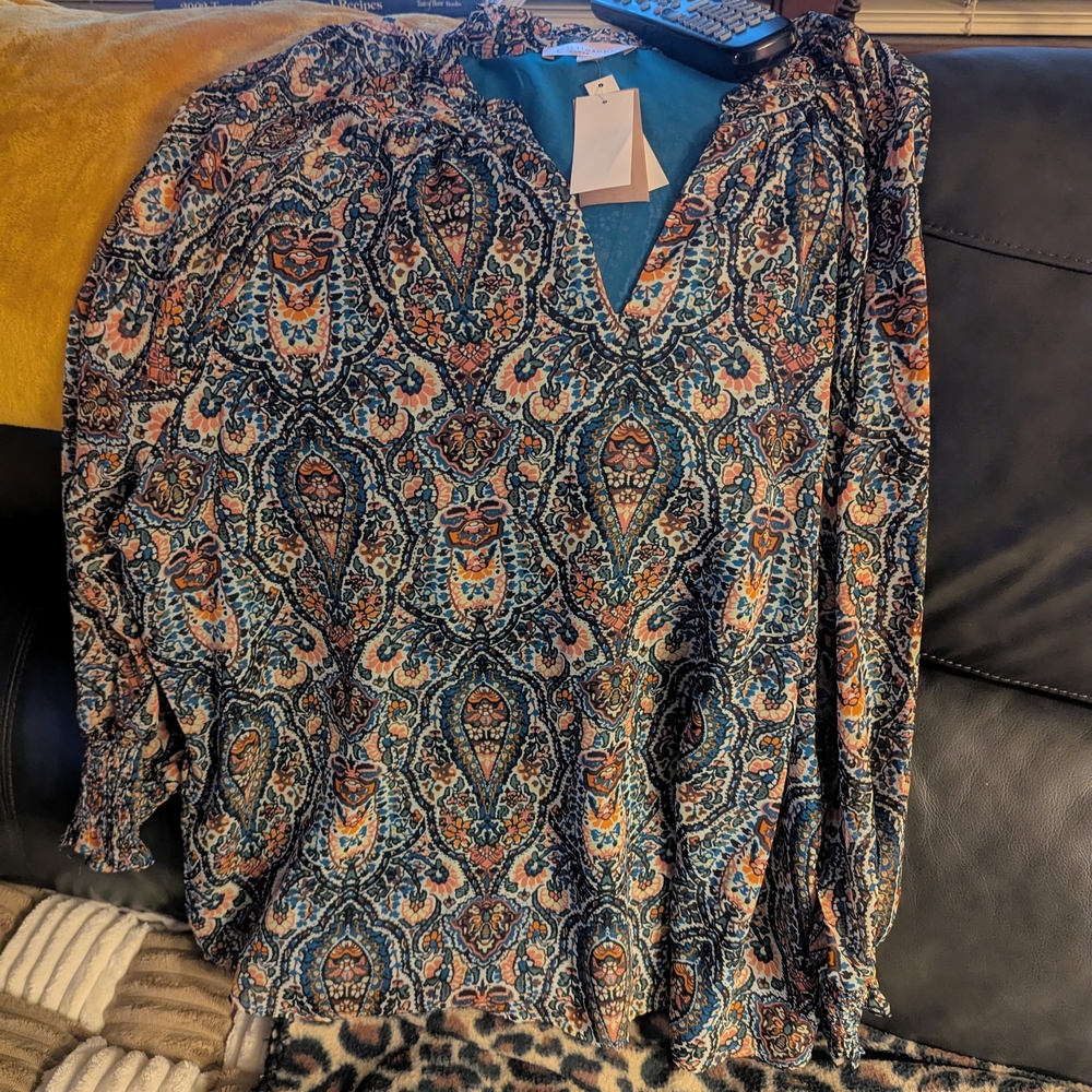 NWT Philosophy Paisley Print Women's Top - Blue and Orange Size 2X